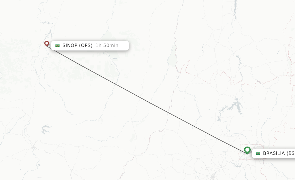 Flights from Brasilia to Sinop route map