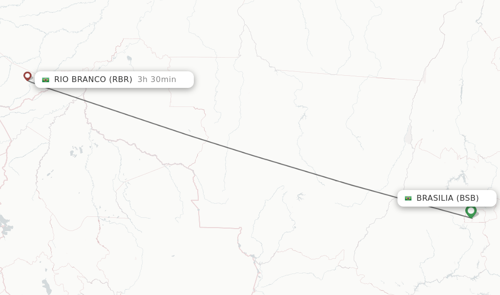 Flights from Brasilia to Rio Branco route map