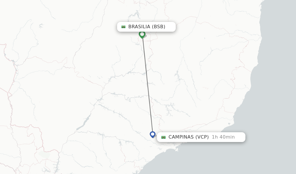 Flights from Brasilia to Campinas route map