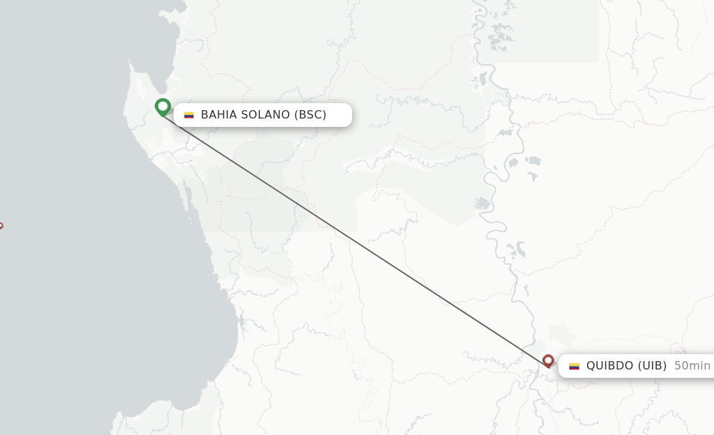 Flights from Bahia Solano to Quibdo route map