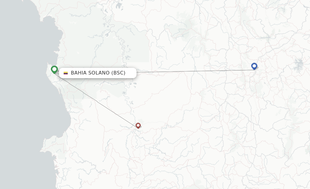 Route map with flights from Bahia Solano with EasyFly
