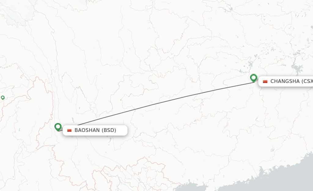 Flights from Baoshan to Changsha route map