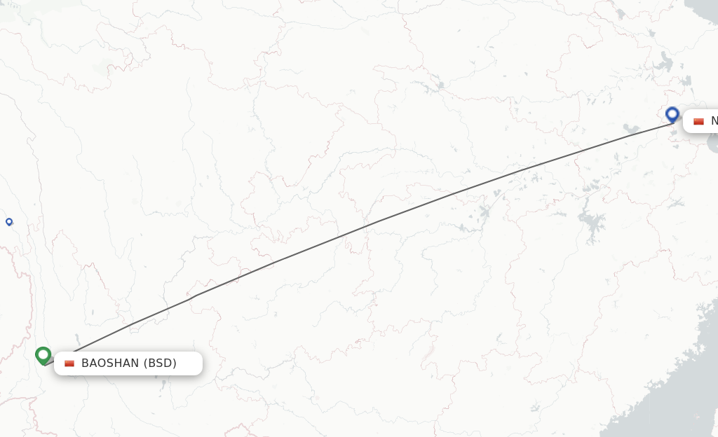 Flights from Nanjing to Baoshan route map