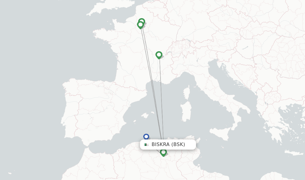 Route map with flights from Biskra with Air Algerie