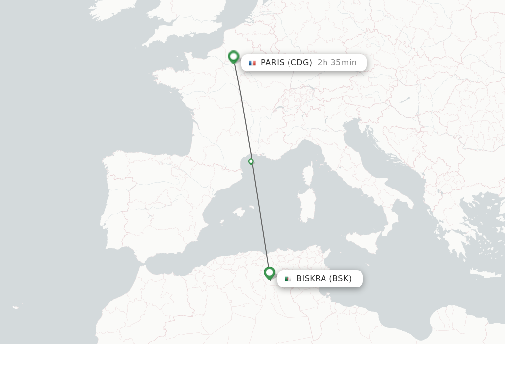 Flights from Biskra to Paris route map