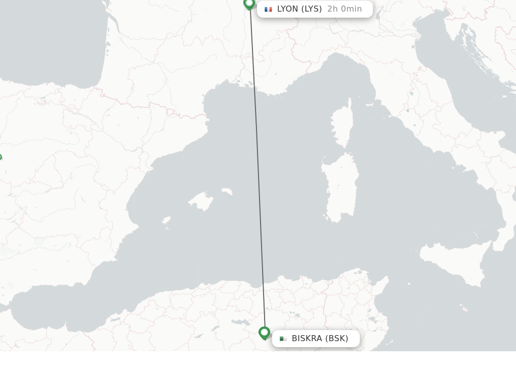 Flights from Biskra to Lyon route map