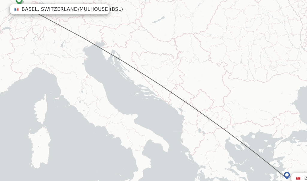 Flights from Basel, Switzerland/Mulhouse to Izmir route map
