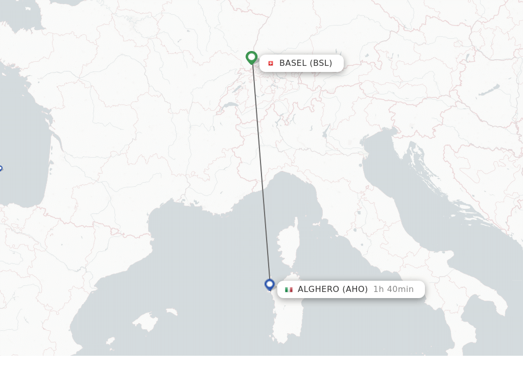 Flights from Basel, Switzerland/Mulhouse to Alghero route map