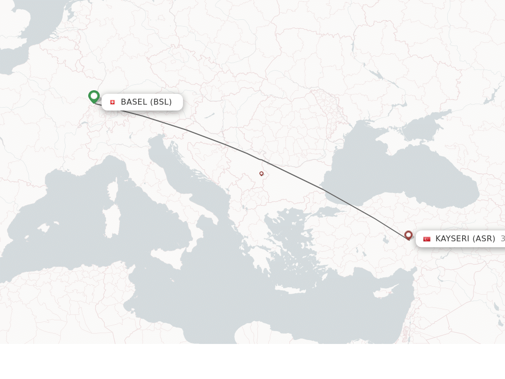 Flights from Basel, Switzerland/Mulhouse to Kayseri route map