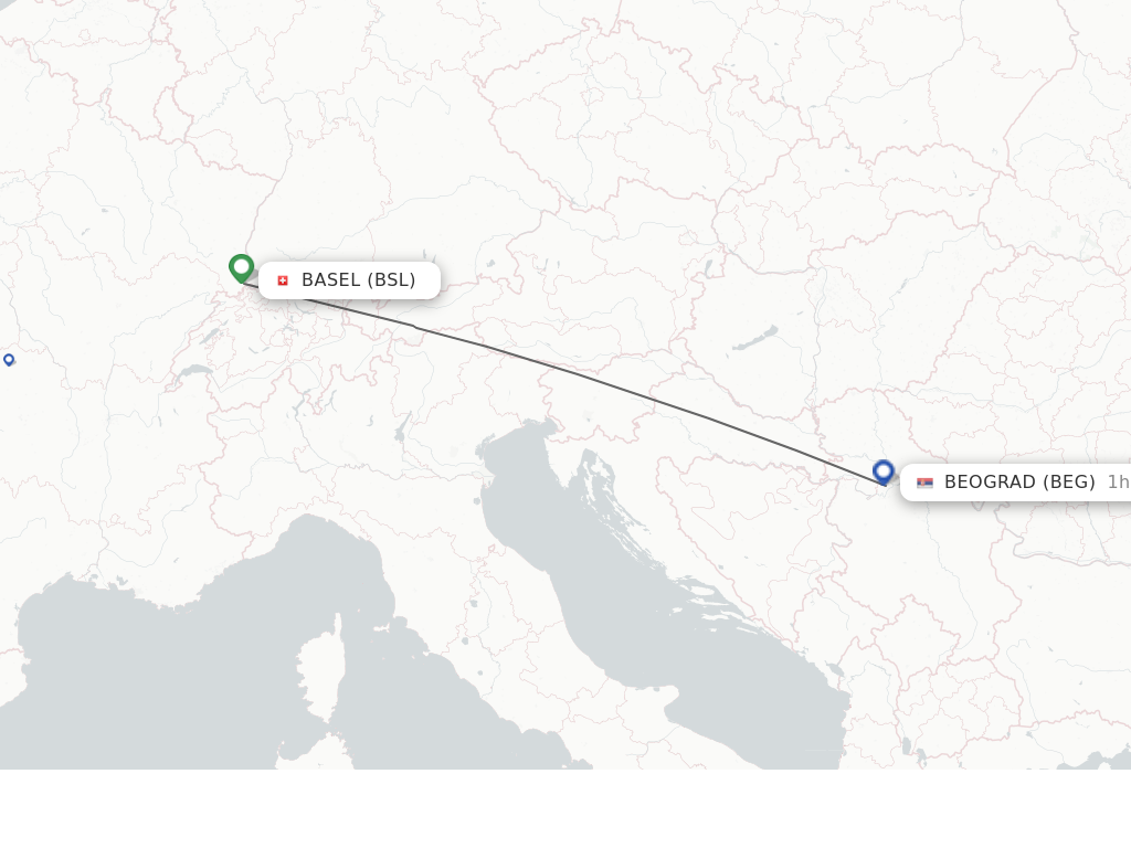Flights from Basel, Switzerland/Mulhouse to Belgrade route map
