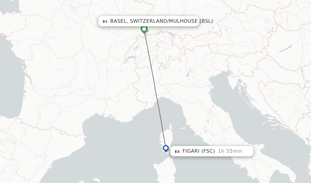 Flights from Basel, Switzerland/Mulhouse to Figari route map