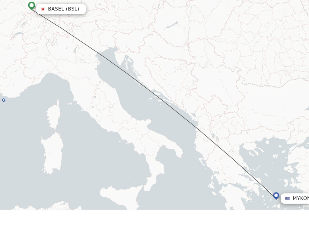 Flights from Basel, Switzerland/Mulhouse to Mykonos route map