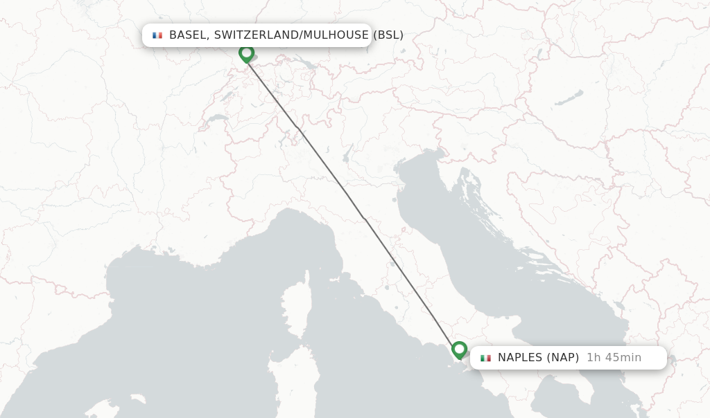 Flights from Basel, Switzerland/Mulhouse to Naples route map