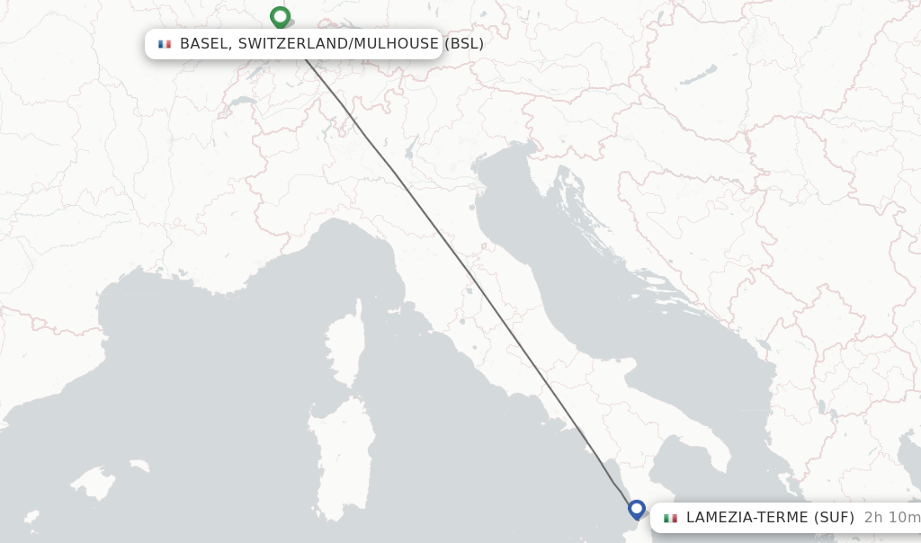 Flights from Basel, Switzerland/Mulhouse to Lamezia-Terme route map