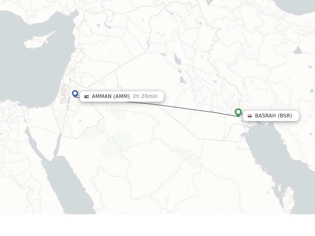 Flights from Basrah to Amman route map