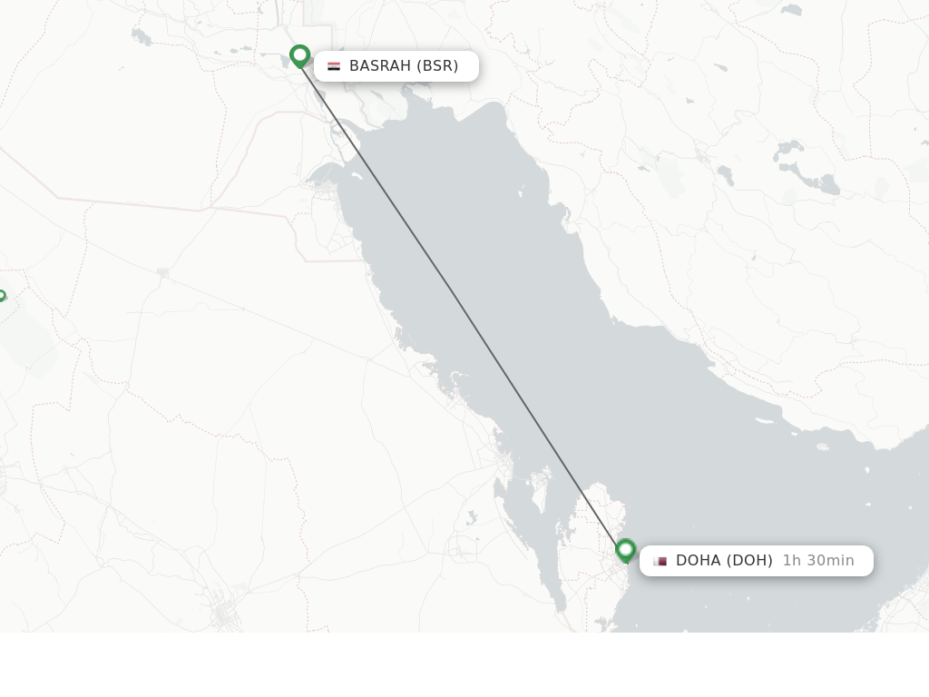Flights from Basrah to Doha route map