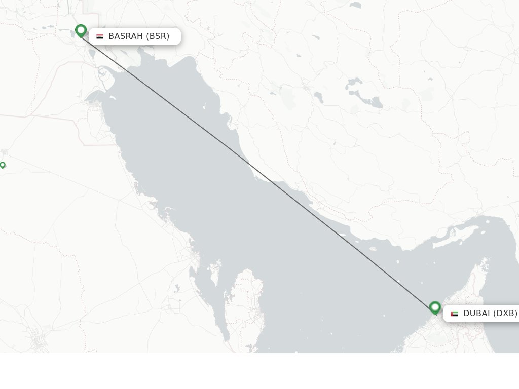 Flights from Basrah to Dubai route map