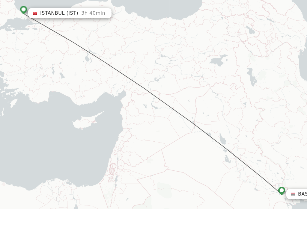 Flights from Basrah to Istanbul route map