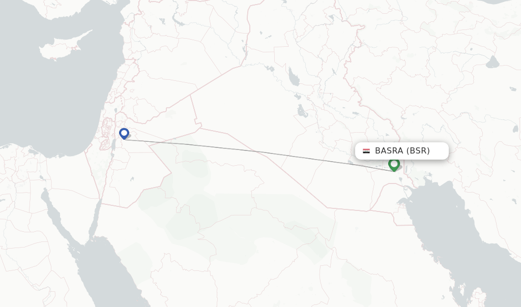 Route map with flights from Basra with Royal Jordanian