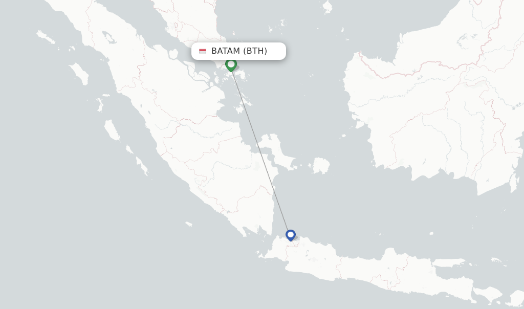 Route map with flights from Batam with Garuda Indonesia