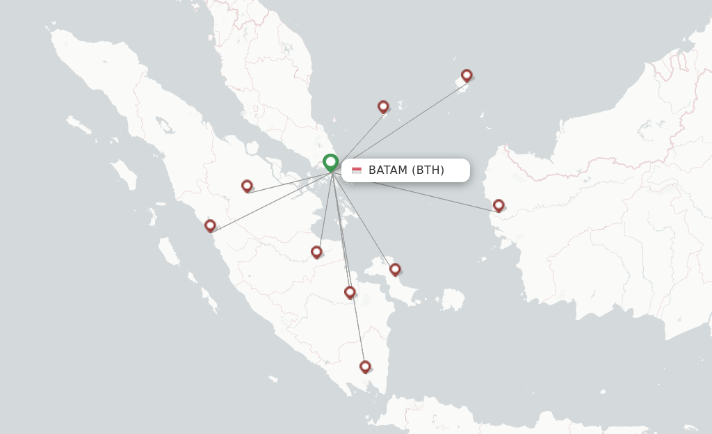 Route map with flights from Batam with Wings Air