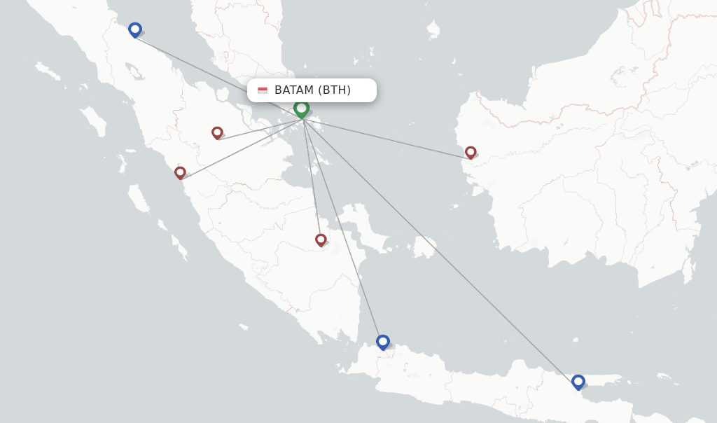 Route map with flights from Batam with Lion Air