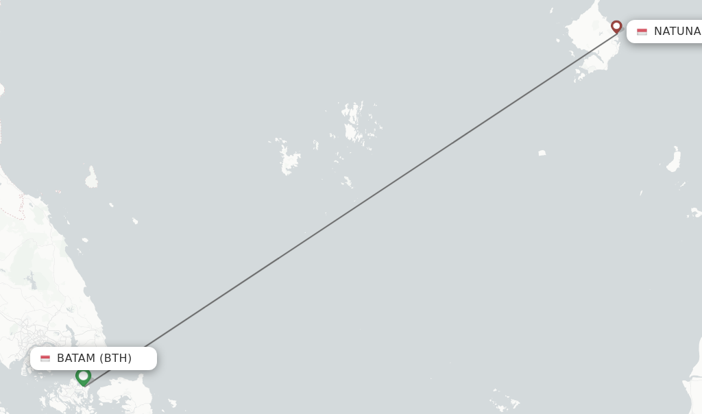 Flights from Batam to Natuna Ranai route map
