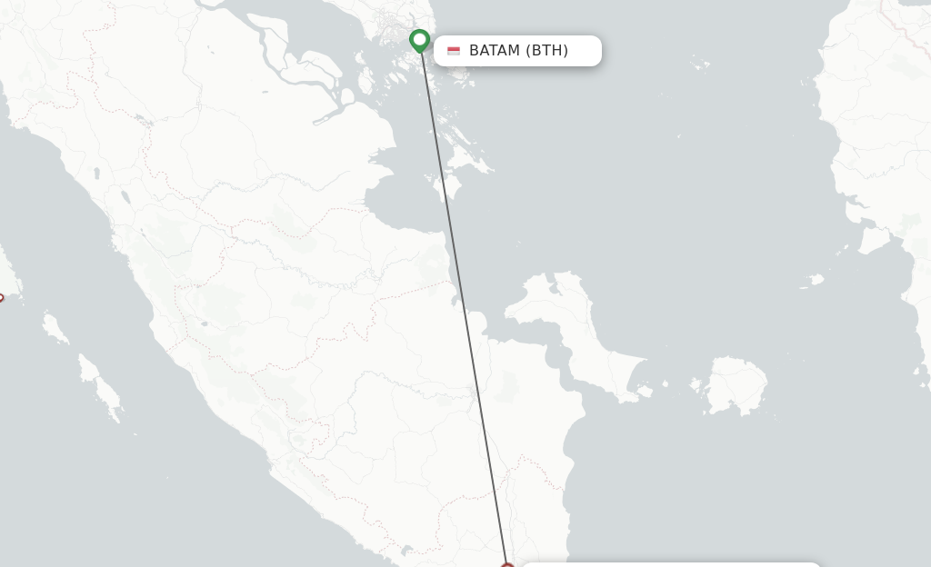 Flights from Batam to Bandar Lampung route map