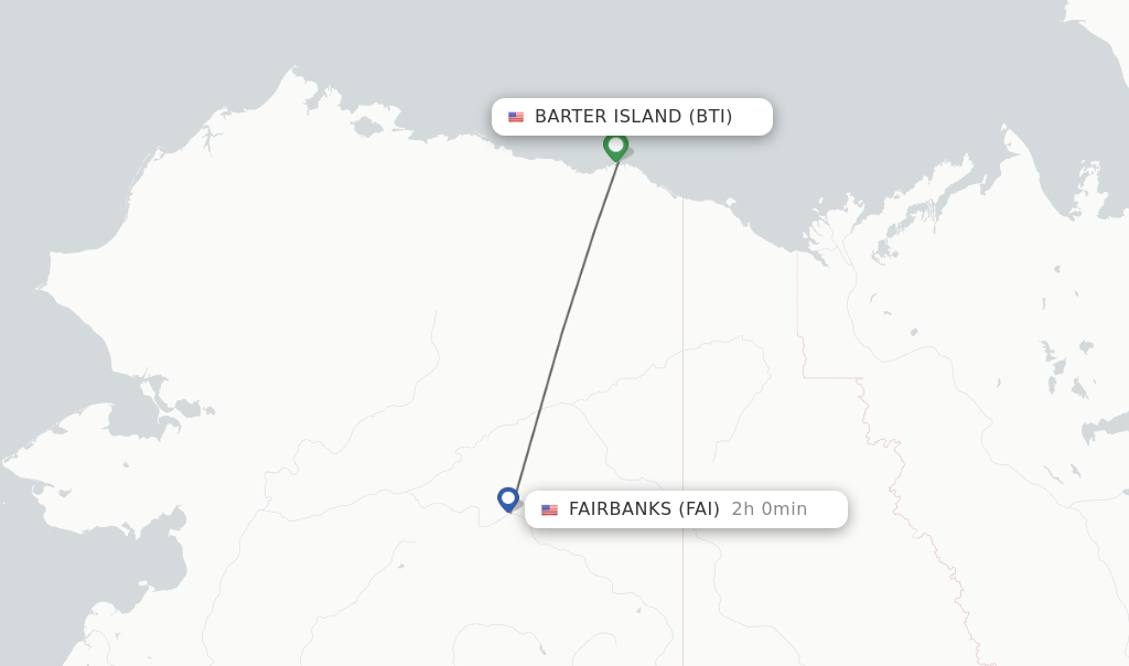 Flights from Barter Island to Fairbanks route map