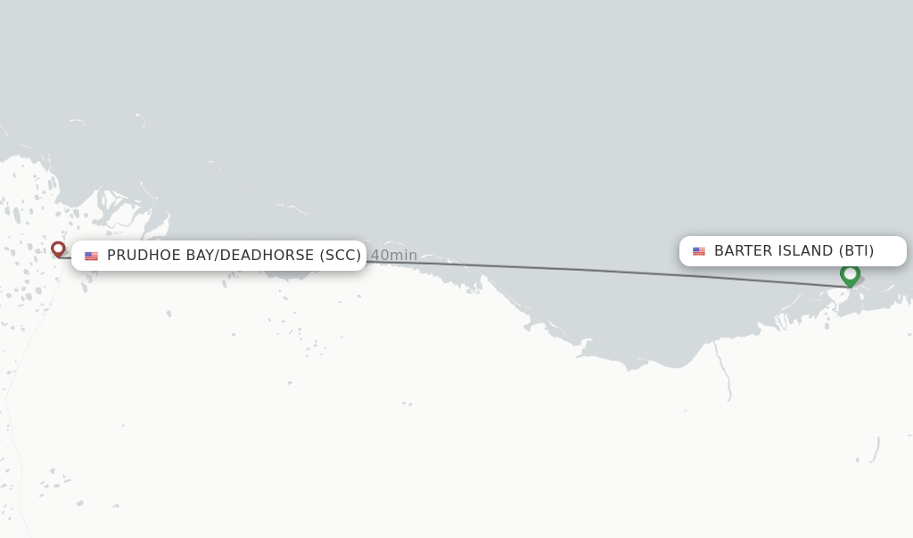 Flights from Barter Island to Prudhoe Bay/Deadhorse route map