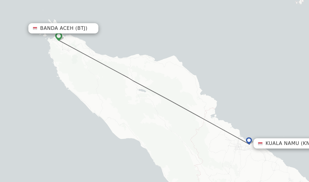 Flights from Banda Aceh to Kuala Namu route map