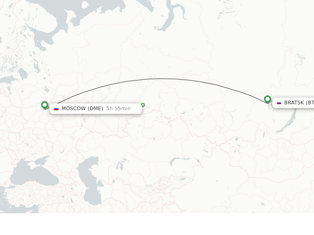 Flights from Bratsk to Moscow route map