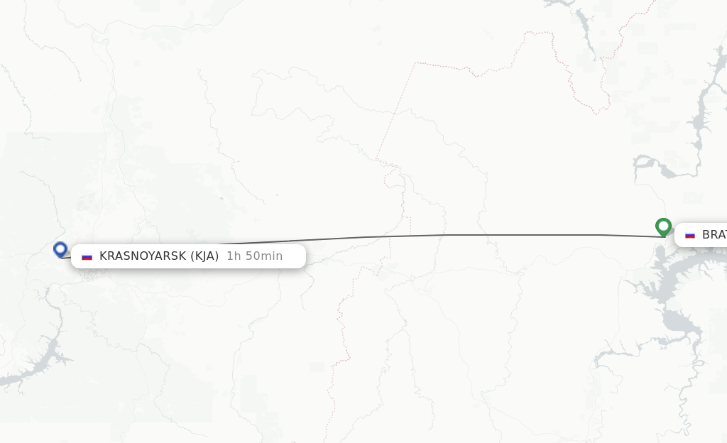 Flights from Bratsk to Krasnoyarsk route map