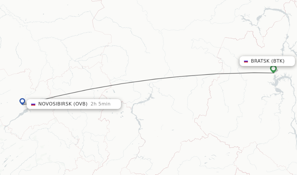 Flights from Bratsk to Novosibirsk route map