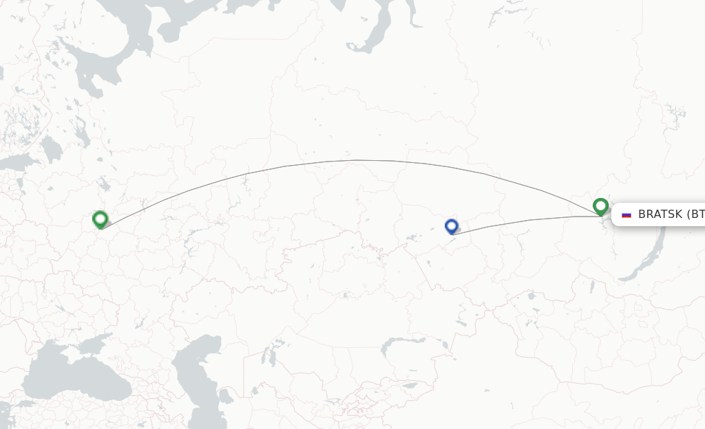 Route map with flights from Bratsk with S7 Airlines