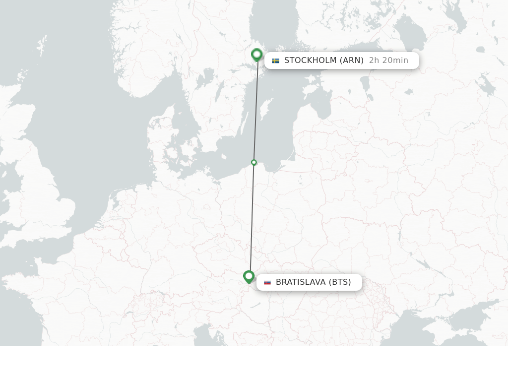 Flights from Bratislava to Stockholm route map