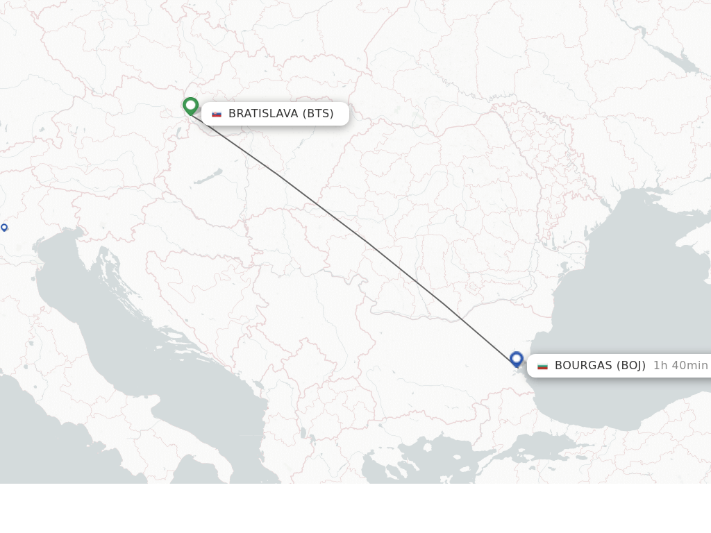 Flights from Bratislava to Bourgas route map
