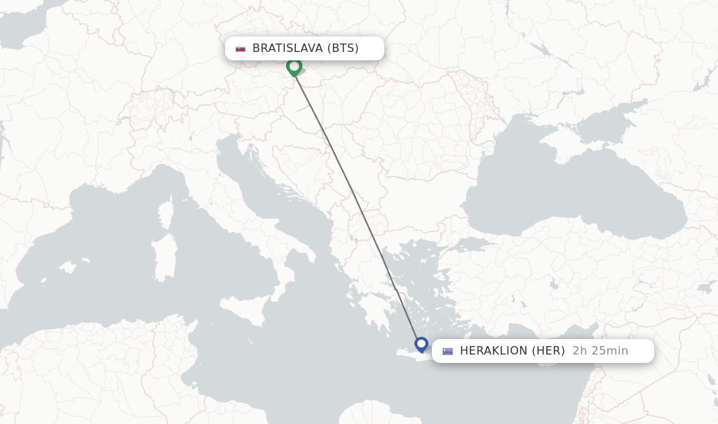 Flights from Bratislava to Heraklion route map