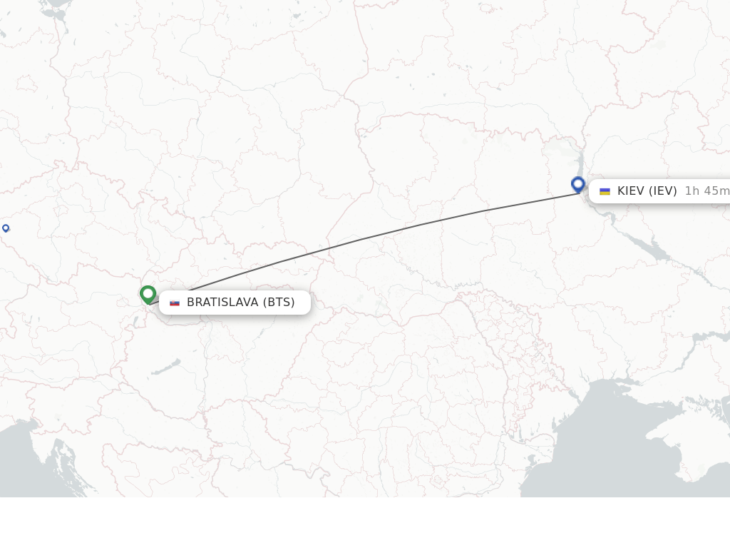 Flights from Bratislava to Kiev route map