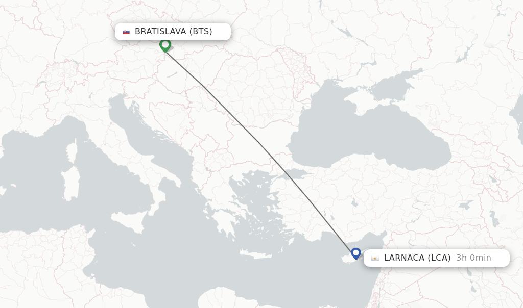 Flights from Bratislava to Larnaca route map