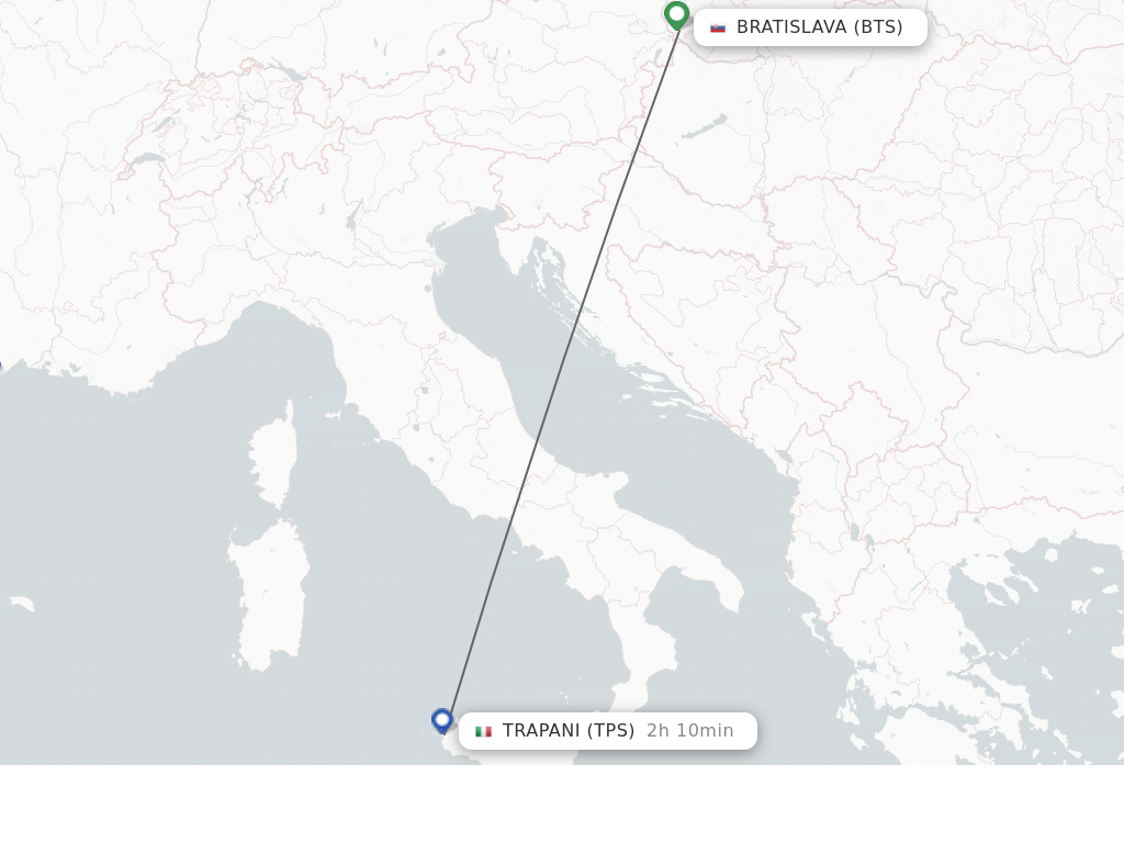 Flights from Bratislava to Trapani route map
