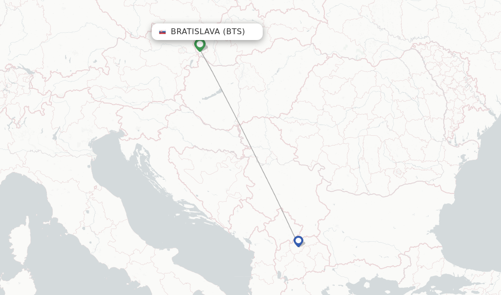 Route map with flights from Bratislava with Wizz Air