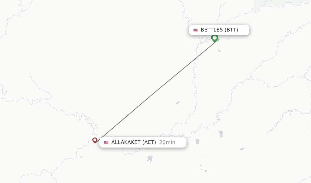 Flights from Allakaket to Bettles route map