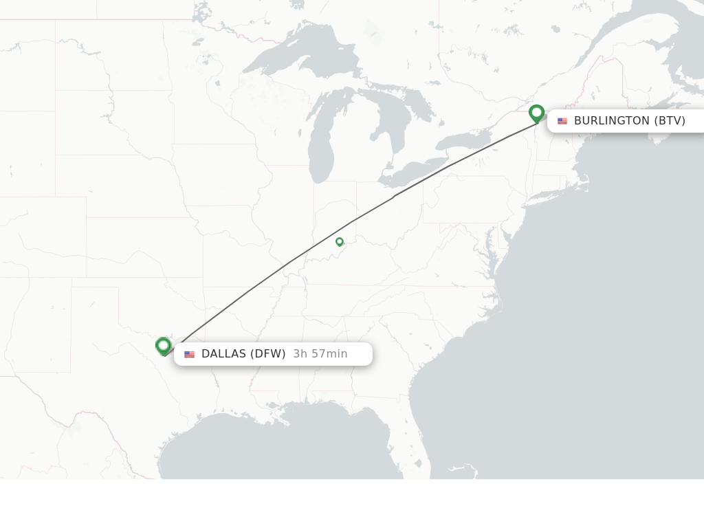 Flights from Burlington to Dallas route map