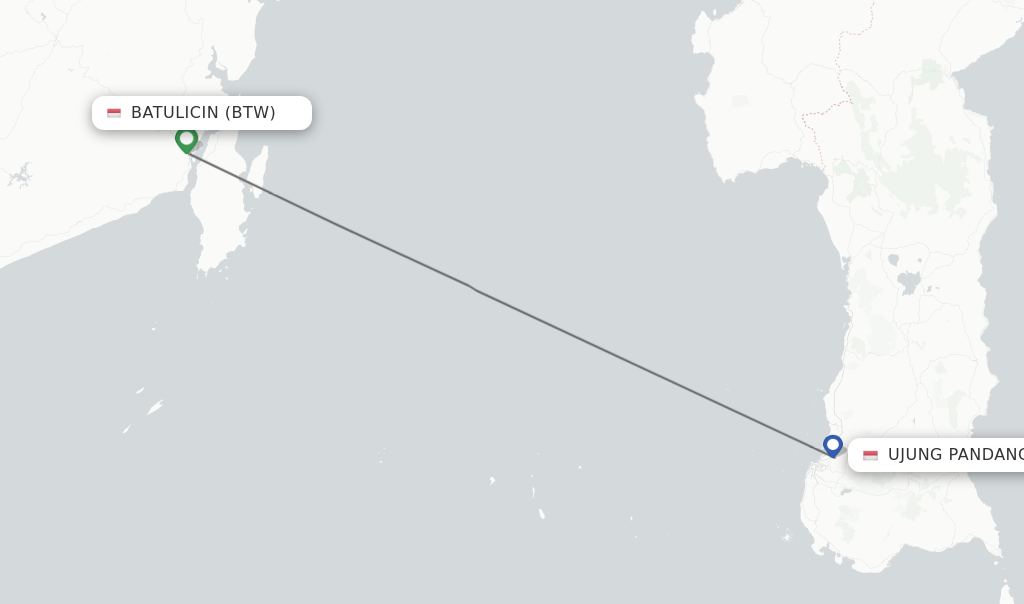 Flights from Batulicin to Ujung Pandang route map