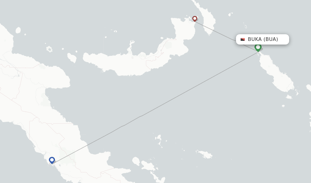 Route map with flights from Buka with Air Niugini