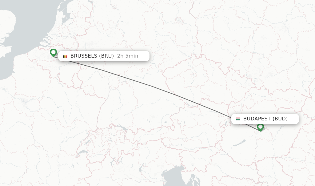 Flights from Budapest to Brussels route map