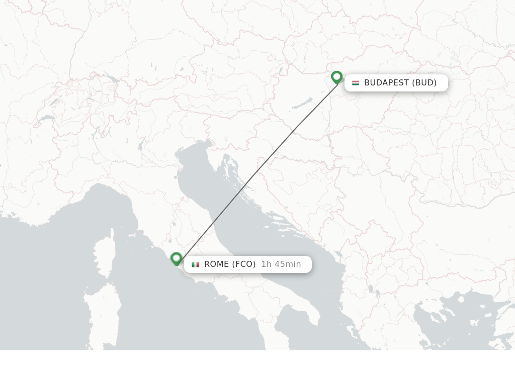 Flights from Budapest to Rome route map