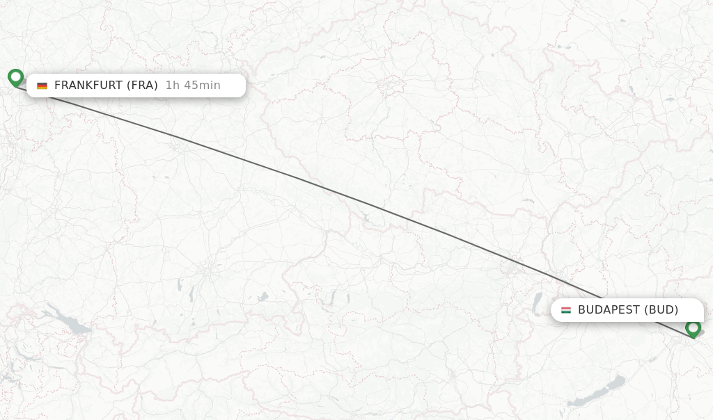 Flights from Budapest to Frankfurt route map
