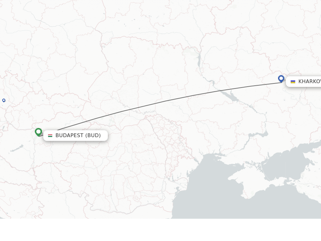 Flights from Budapest to Kharkov route map